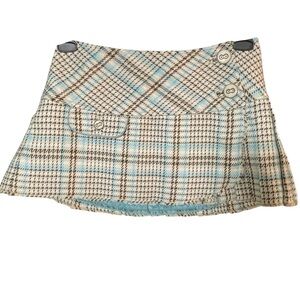 Vintage Y2K Abercrombie & Fitch Blue-Brown Plaid Wool/Silk Mini Skirt | Size 0